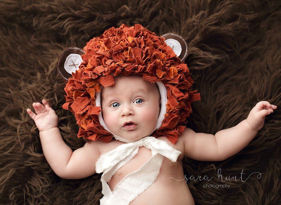Baby boy wearing lion bonnet — Pearland, TX — Sara Hunt Photography