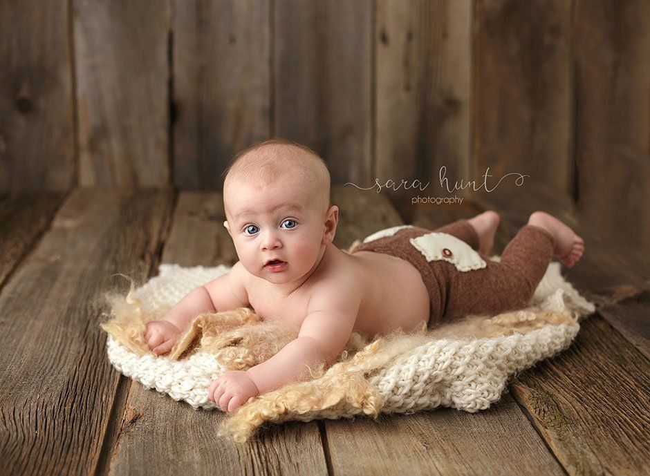 Baby boy wearing brown pants — Pearland, TX — Sara Hunt Photography