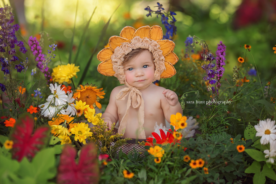 Baby with sunflower headdress — Pearland, TX — Sara Hunt Photography