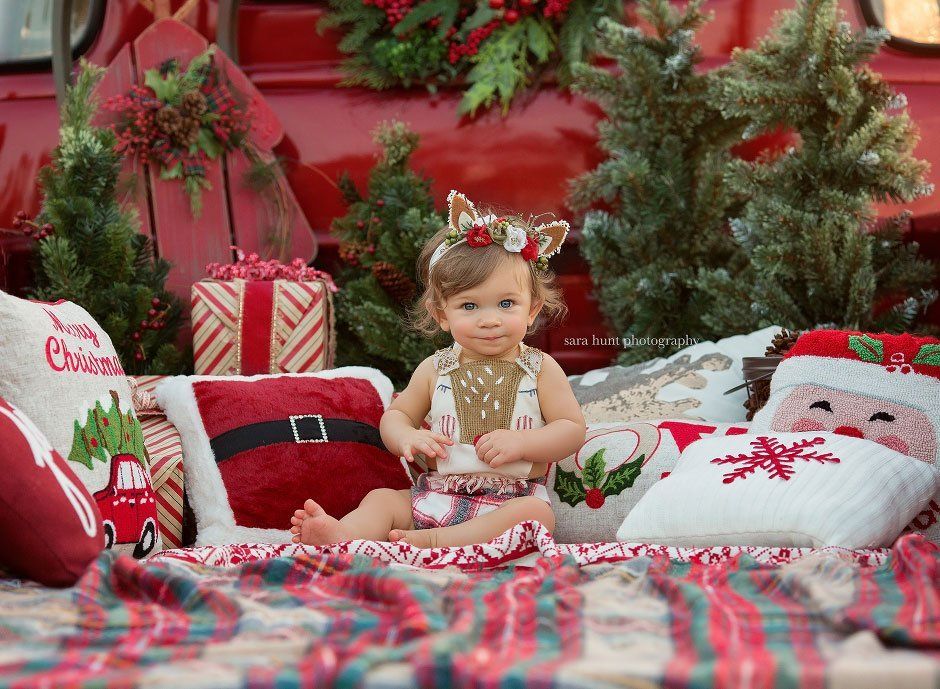 Baby girl with pillows — Pearland, TX — Sara Hunt Photography