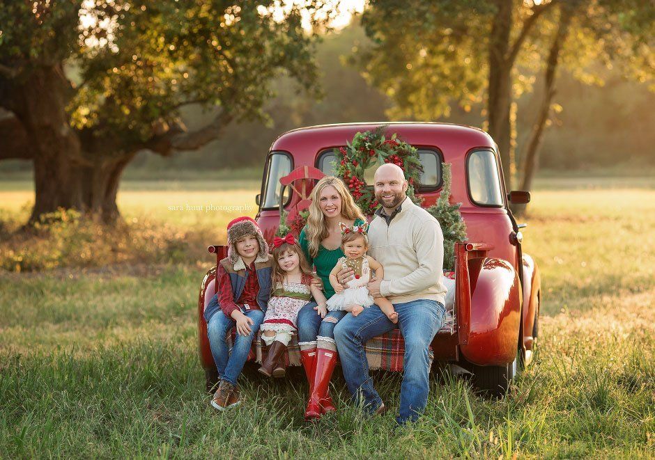 Happy family sitting on the truck's trunk — Pearland, TX — Sara Hunt Photography
