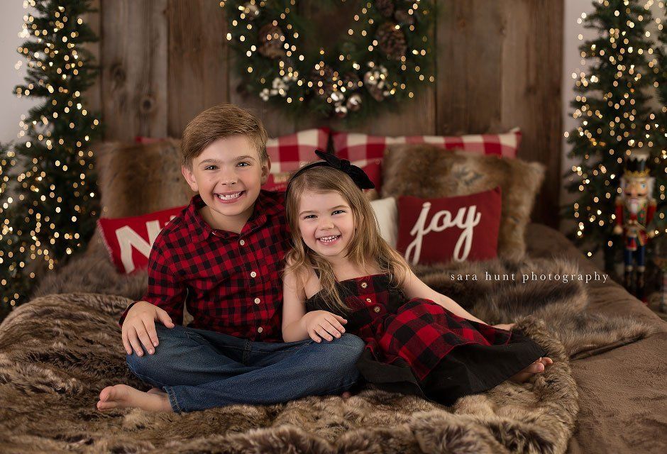 Different shot of siblings wearing gingham clothes — Pearland, TX — Sara Hunt Photography