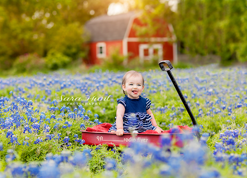 Smiling baby girl on a cart — Pearland, TX — Sara Hunt Photography