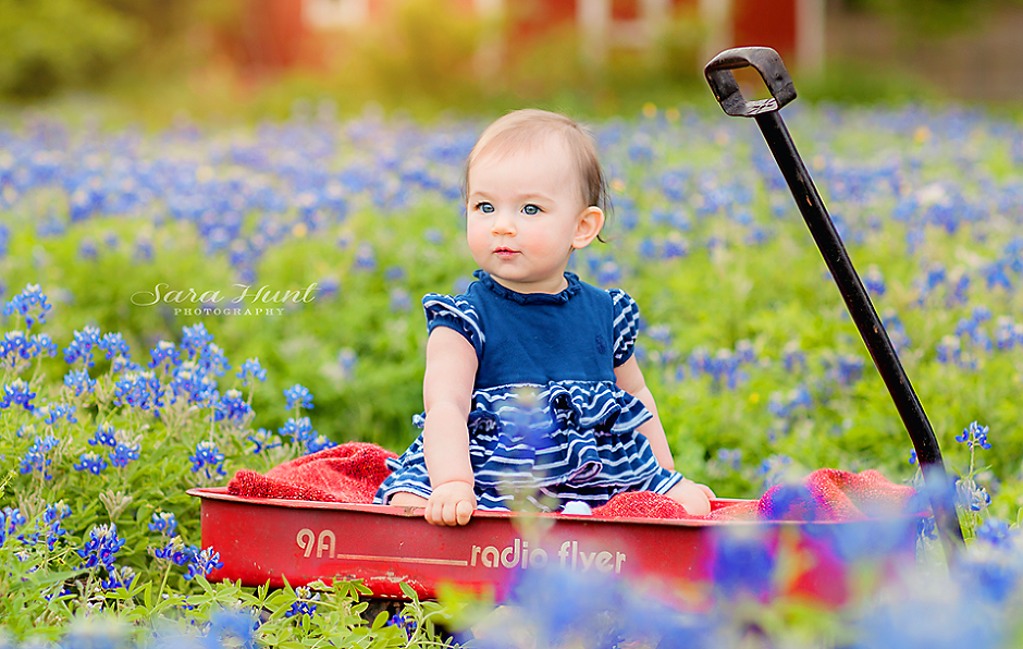 Cute baby girl on a cart — Pearland, TX — Sara Hunt Photography