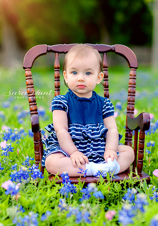 Close-up of baby girl with blue eyes looking at the camera — Pearland, TX — Sara Hunt Photography