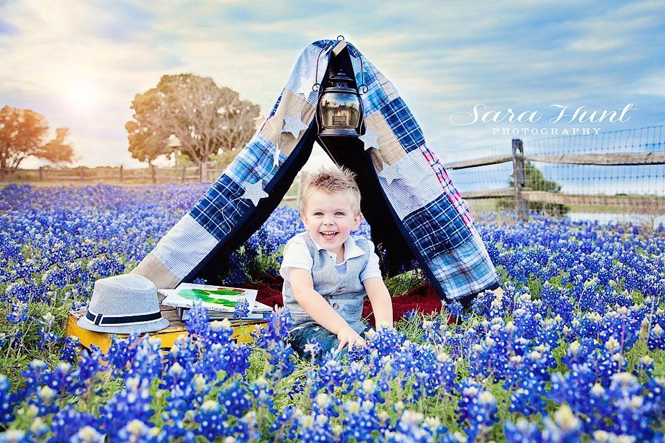 Field of Bluebonnets Photography — Young Boy on Bluebonnet Field in Pearland, TX