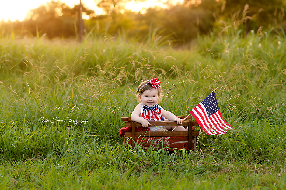 Girl holding an American flag — Pearland, TX — Sara Hunt Photography