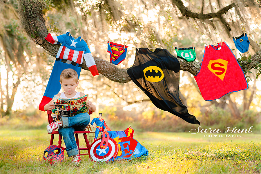 Superhero Birthday Photography — Kid Reading Comics in Pearland, TX