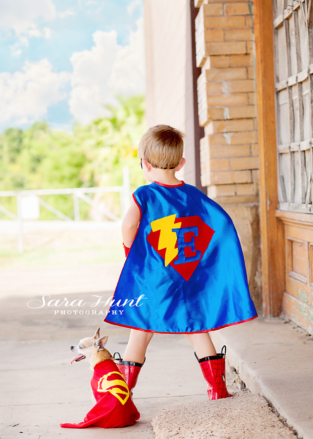 Superhero Birthday Frame — Young Boy and Dog in Pearland, TX