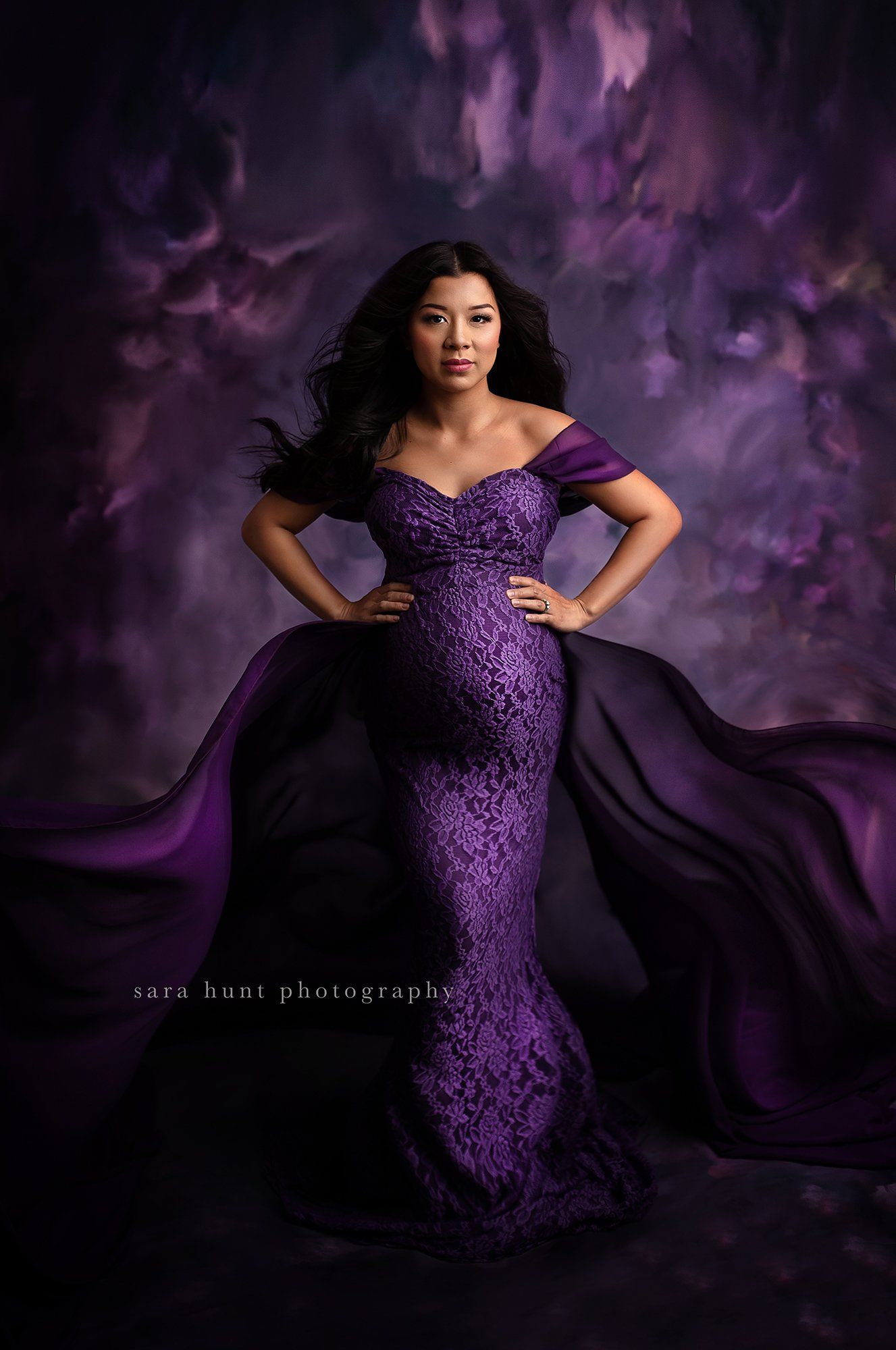 Pregnant woman wearing purple dress — Pearland, TX — Sara Hunt Photography