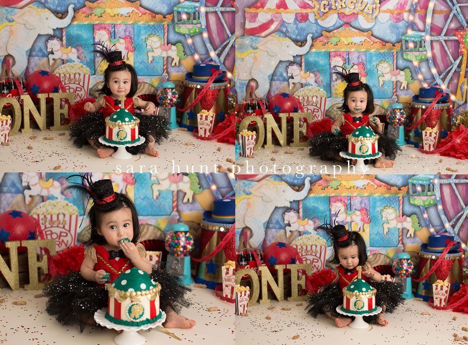 Kid eating the cake circus inspired — Pearland, TX — Sara Hunt Photography