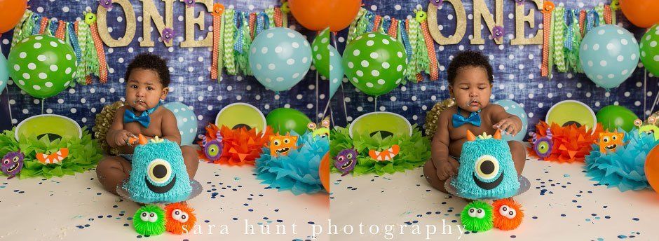 Kid eating monster inspired cake — Pearland, TX — Sara Hunt Photography