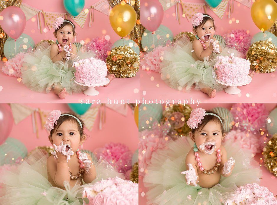 Kid eating and smashing the birthday cake — Pearland, TX — Sara Hunt Photography