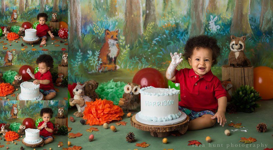 Kid wearing red shirt smashing the birthday cake — Pearland, TX — Sara Hunt Photography