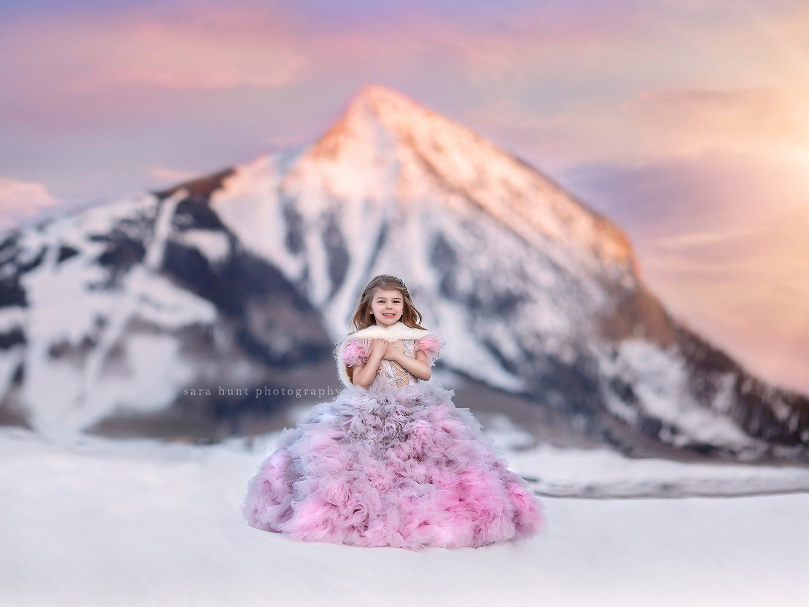 Girl in mauve and grey feathered gown — Pearland, TX — Sara Hunt Photography