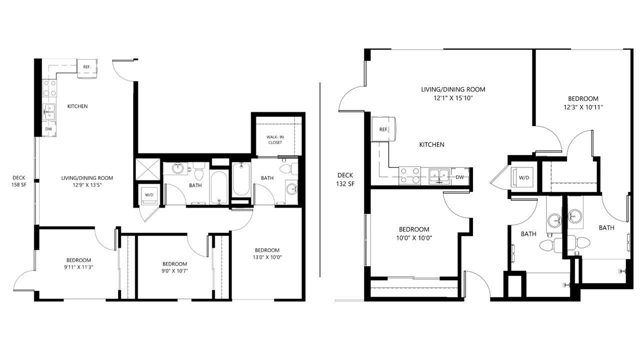 Black-and-white house floor plan with two side-by-side layouts and labeled rooms.