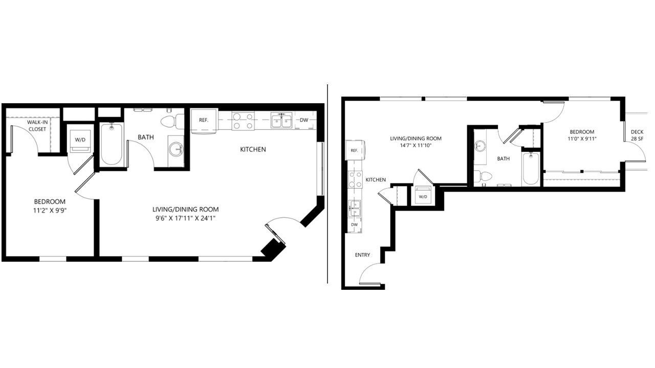 Black-and-white architectural floor plan with labeled rooms and hallway layouts.