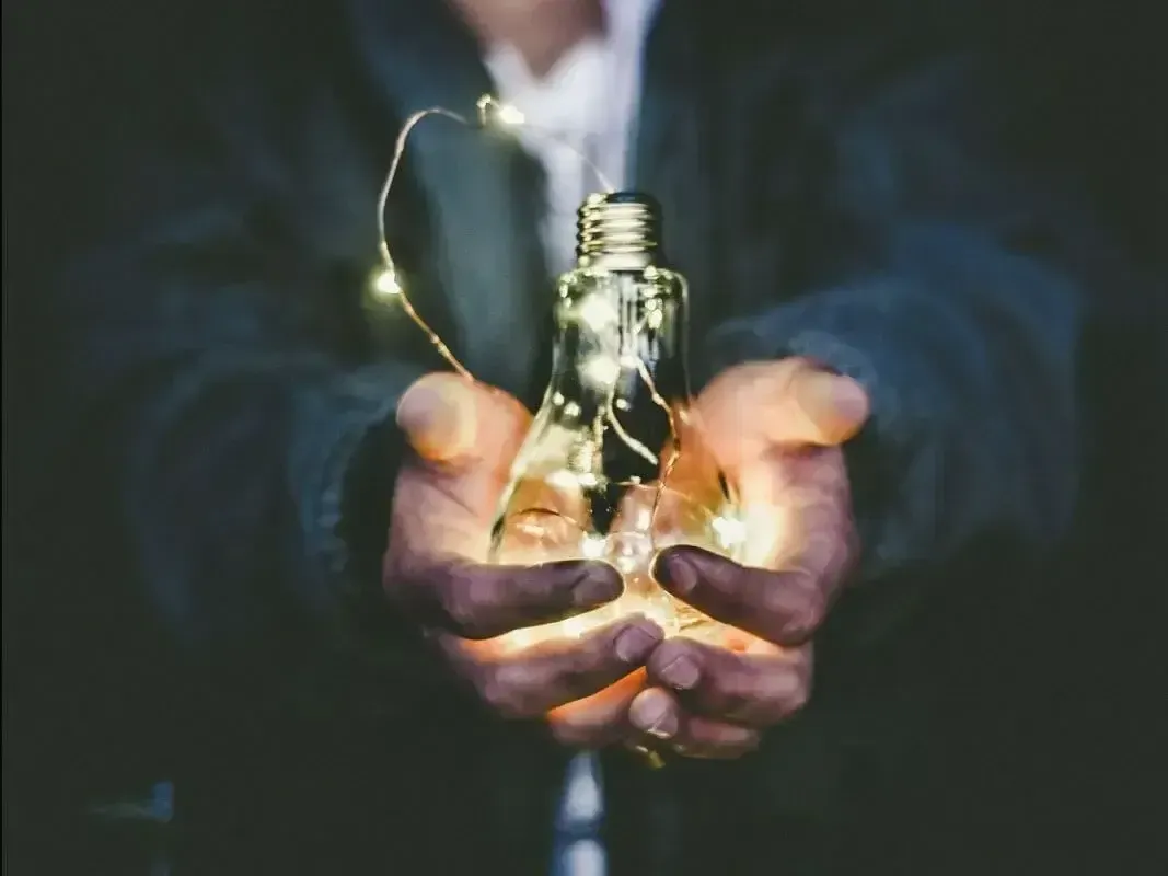 Person holding a lightbulb in their hands.