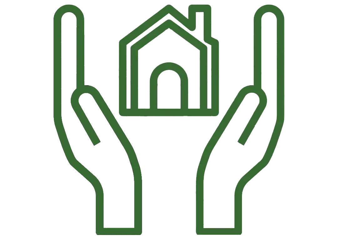 Icon of a person holding a house in their hands.