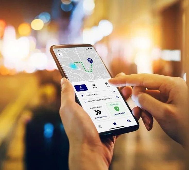 A cell phone with a map on the screen.