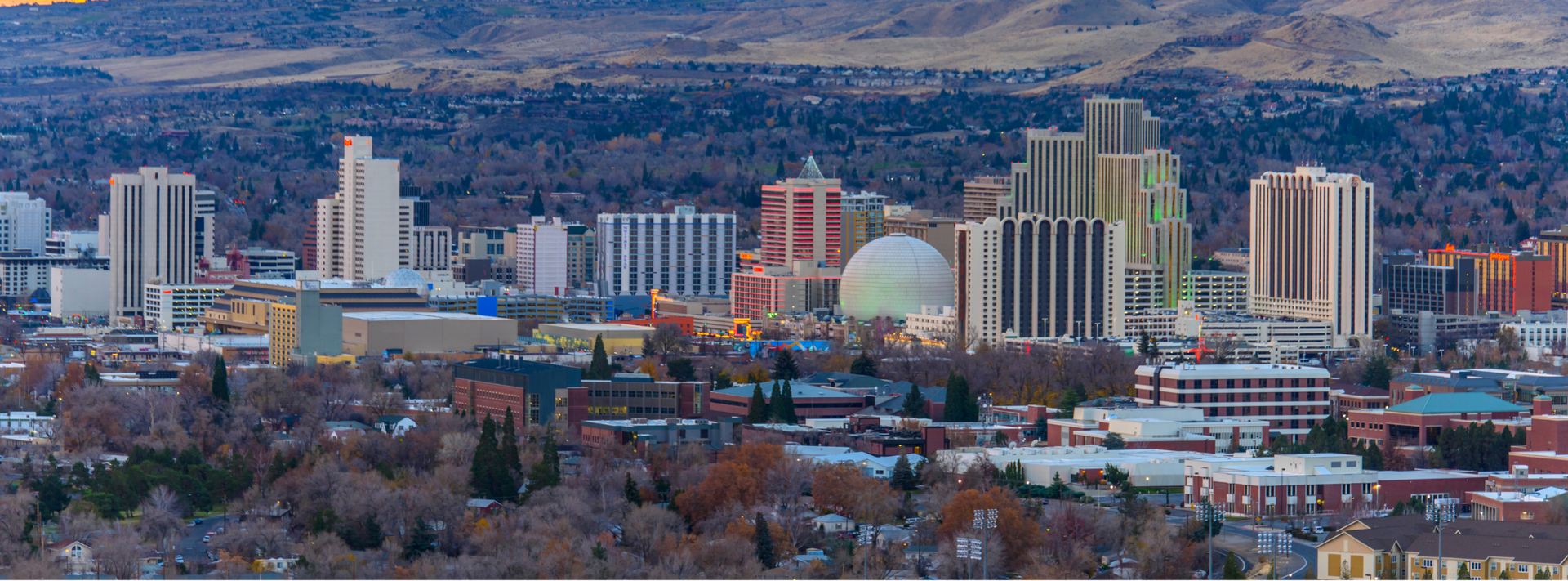 Reno Nevada skyline at dusk