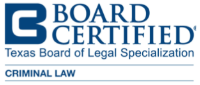 Logo for Texas Board of Legal Specialization indicating Board Certification in Criminal Law.