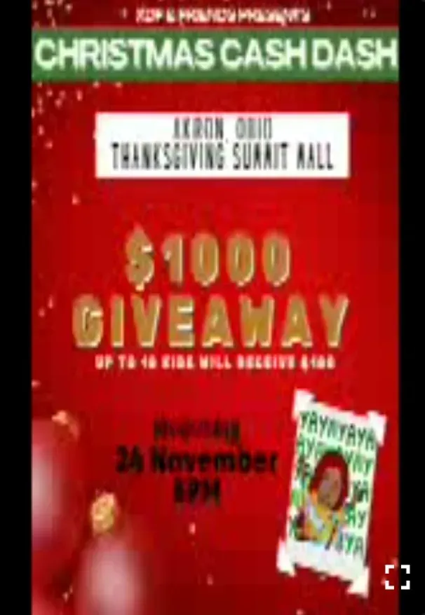Christmas Cash Dash poster: red background, green header, $1000 giveaway at The Springs Mall, 26 November 8PM