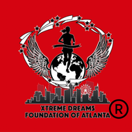 XTREME DREAMS Foundation of Atlanta logo with globe, wings, stars, skyline, and red background