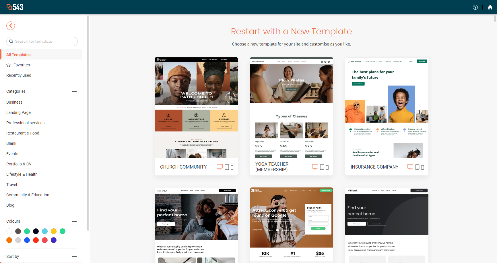 Step 1 of DIY website building choose from a range of website templates