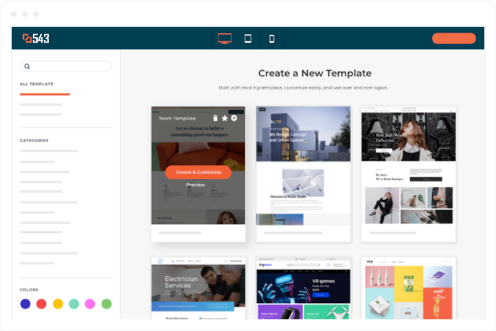 Browser illustration of an easy DIY Website Builder choosing the template to start the site creation