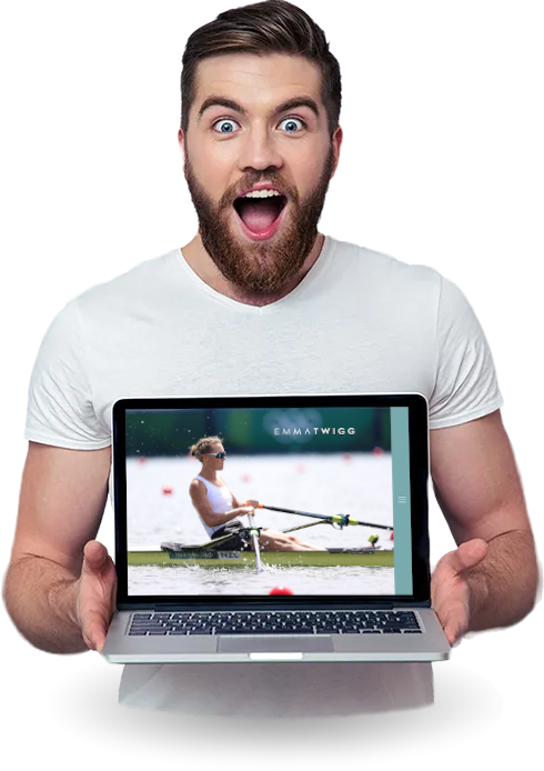 man holding up a website created by a professional website designer