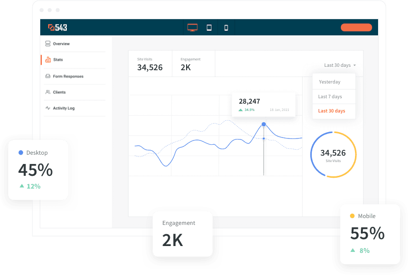 Illustration of browser with website metrics for someone managing your own website