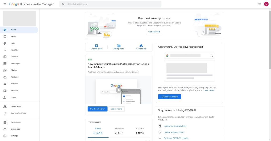 Google My Business Info Tab