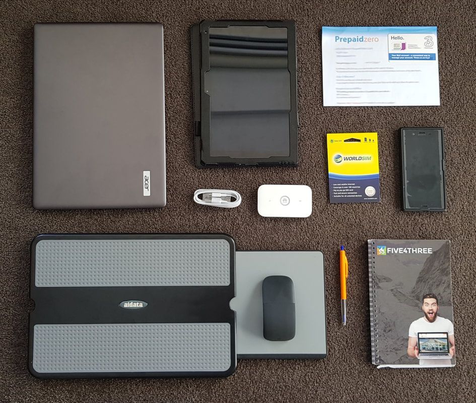 Freelancer travel essentials - laptop, tablet, sim card, cellphone