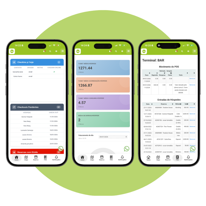 Dos smartphones mostrando una interfaz de aplicación con tema verde sobre un fondo circular verde brillante.