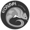 Logotipo en gris con contorno circular y dibujo estilizado de montaña sobre el texto.