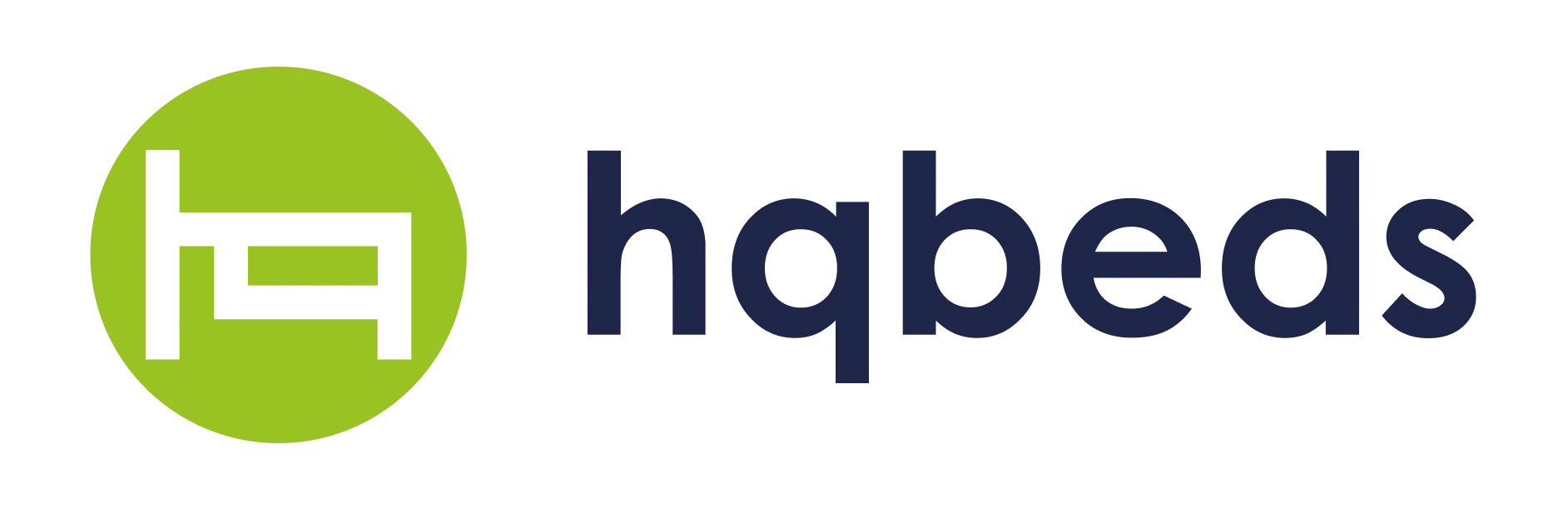 Logotipo da Hqbeds com um ícone de círculo verde e o texto 