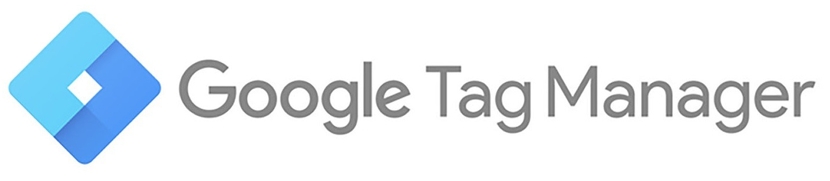 Logotipo de Google Tag Manager con icono de diamante azul y texto gris