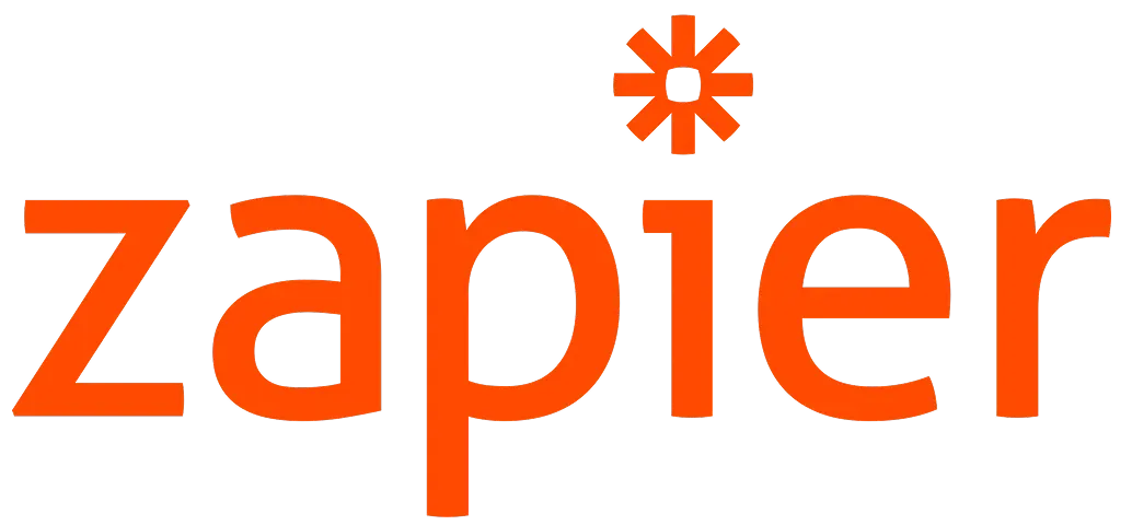 Logotipo do Zapier em laranja com um asterisco acima da marca.
