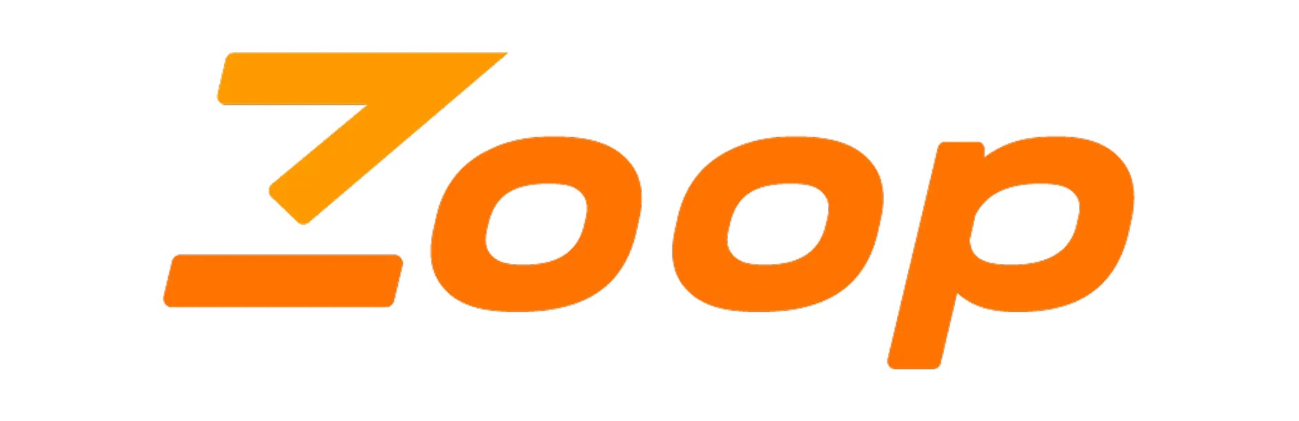 Logotipo laranja da Zoop em fundo branco