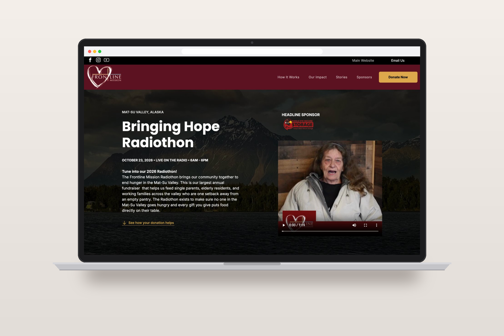 Website mockup designed pro-bono for a nonprofit organization