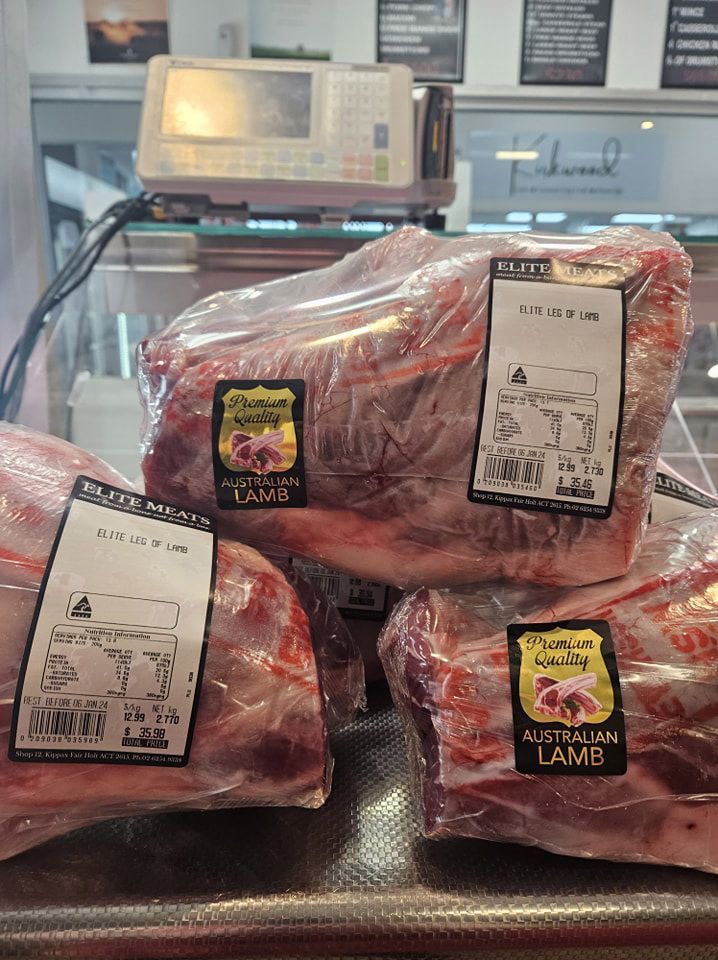 Three Bags Of Meat Lamb On A Counter In A Butcher Shop — Elite Meats in Holt, ACT