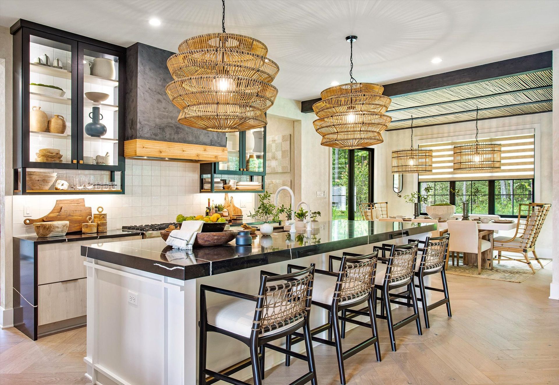 There is a large island in the middle of the kitchen.