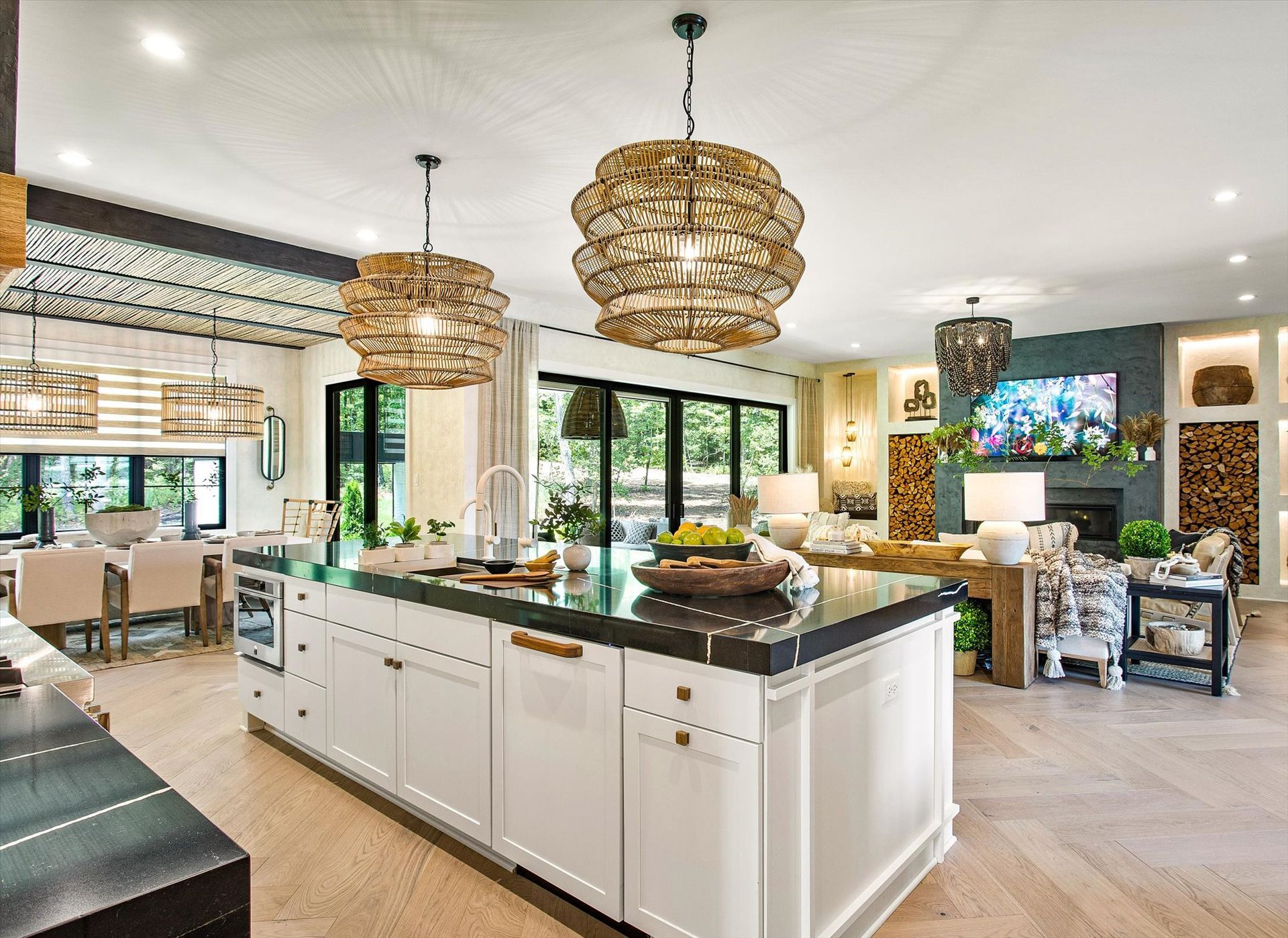 There is a large island in the middle of the kitchen.