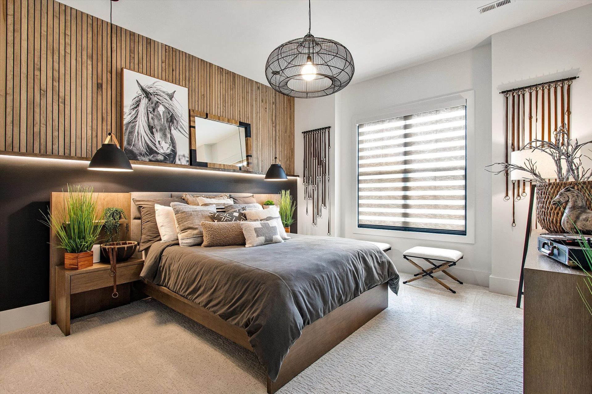 There is a large bed in the middle of the room.