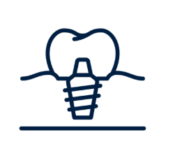 Line drawing of a tooth with a dental implant and a horizontal line beneath it