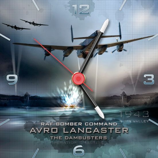 Avro Lancaster (Dambuster) approaching the dam at speed.
Square clock version
