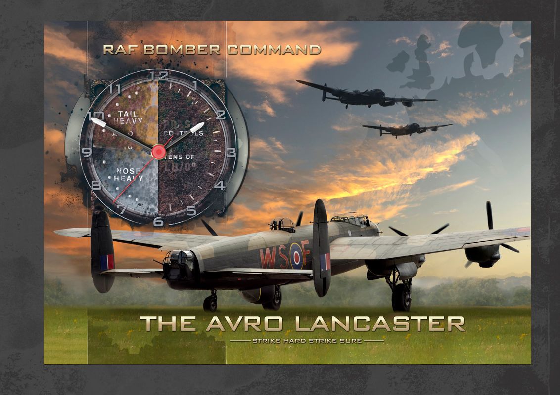 Angled rear view of a Lancaster Bomber just preparing to take off in the sunset. Full colour version.