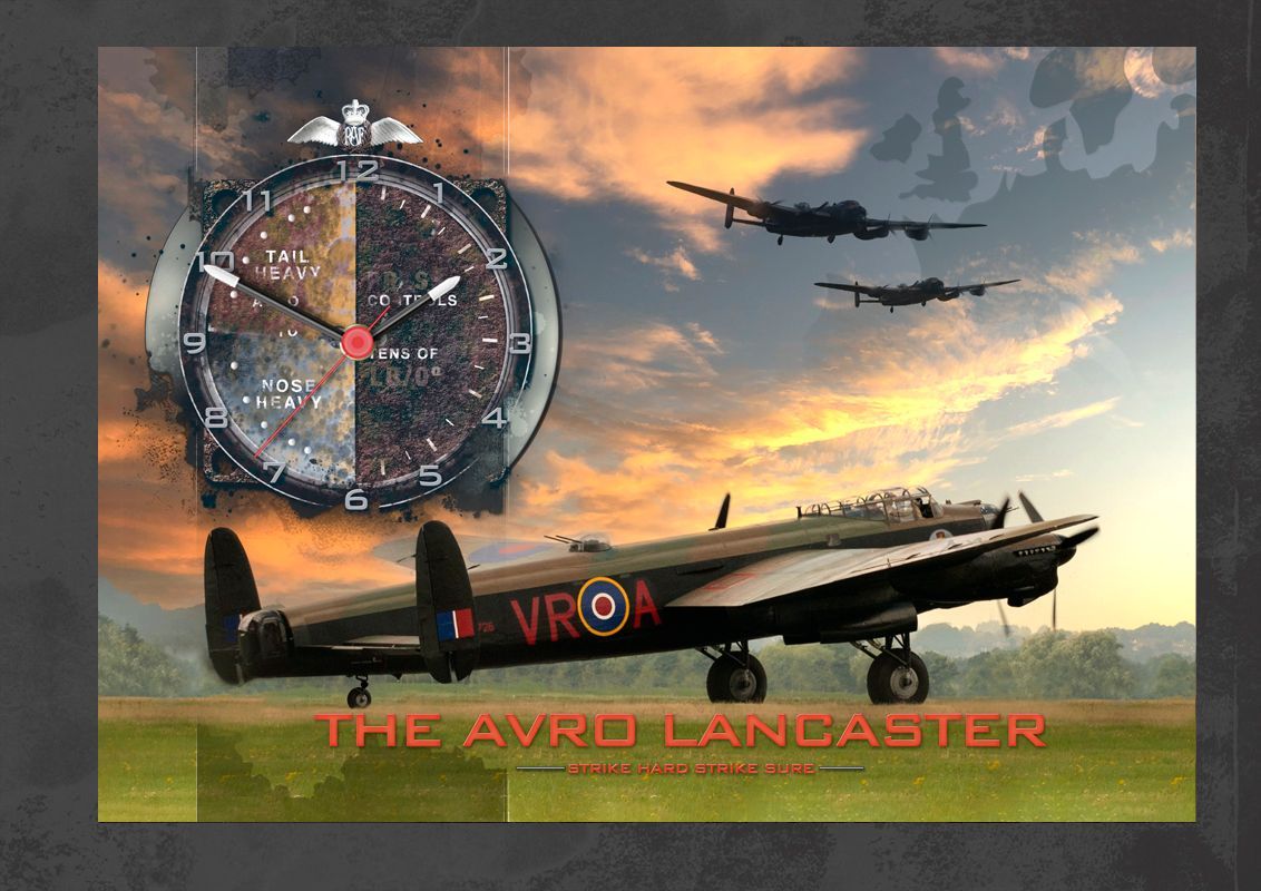 Side view of a Lancaster Bomber just preparing to take off in the sunset.