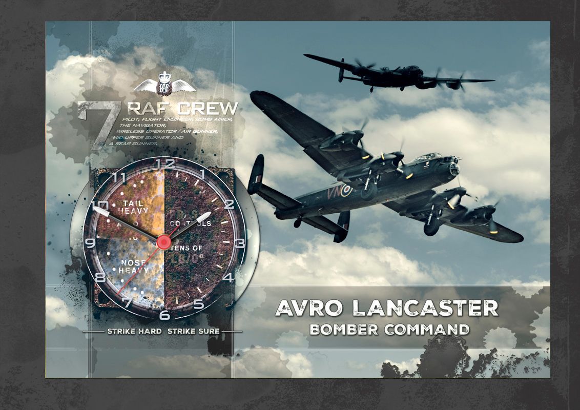 Avro Lancaster Fly Over. Dial clock design, cloudy day version.